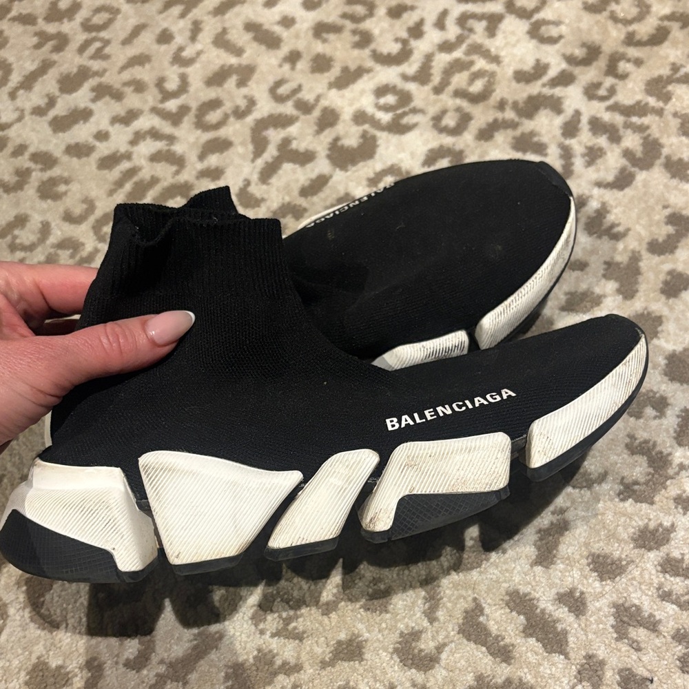 Balenciaga Black and White Sock Runner Sneakers
